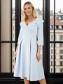 A-line/Princess V-neck Tea-Length Stretch Crepe 3/4 Sleeves Mother of the Bride Dresses