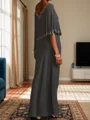 A-line/Princess V-neck Floor-Length Chiffon Long Sleeves V Back Mother of the Bride Dresses