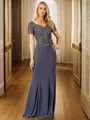 Sheath/Column V-neck Floor-Length Jersey Short Sleeves Back Zip Mother of the Bride Dresses