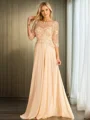 A-line/Princess Bateau Sweep Train Chiffon 3/4 Sleeves Back Zip Mother of the Bride Dresses