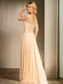 A-line/Princess Bateau Sweep Train Chiffon 3/4 Sleeves Back Zip Mother of the Bride Dresses