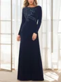 A-line/Princess Jewel Floor-Length Chiffon Long Sleeves Mother of the Bride Dresses