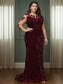 A-line/Princess Velvet Sequins Scoop Long Sleeves Floor-Length Mother of the Bride Dress