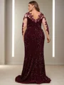 A-line/Princess Velvet Sequins Scoop Long Sleeves Floor-Length Mother of the Bride Dress