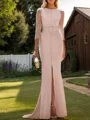 Sheath/Column Stretch Crepe Scoop Long Sleeves Floor-Length Mother of the Bride Dress