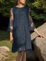 A-line/Princess Tulle Scoop Long Sleeves Tea-Length Mother of the Bride Dress