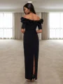 Sheath/Column Stretch Crepe Off-the-Shoulder 1/2 Sleeves Floor-Length Mother of the Bride Dress