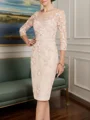 Sheath/Column Chiffon Scoop 3/4 Sleeves Knee-Length Mother of the Bride Dress