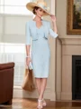 Sheath/Column Stretch Crepe V-neck 3/4 Sleeves Knee-Length Mother of the Bride Dress