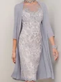 Sheath/Column Chiffon Scoop 3/4 Sleeves Knee-Length Mother of the Bride Dress