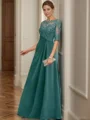 A-line/Princess Chiffon Scoop 1/2 Sleeves Floor-Length Mother of the Bride Dress