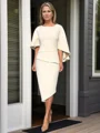 Sheath/Column Stretch Crepe Scoop 1/2 Sleeves Knee-Length Mother of the Bride Dress