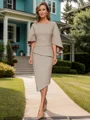Sheath/Column Stretch Crepe Scoop 1/2 Sleeves Knee-Length Mother of the Bride Dress