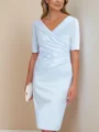 Sheath/Column Charmeuse V-neck 1/2 Sleeves Knee-Length Mother of the Bride Dress