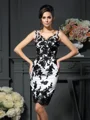 Sheath/Column V-neck Knee-Length Satin Mother of the Bride Dresses With Appliques Lace