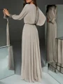 A-line/Princess Chiffon Scoop Long Sleeves Floor-Length Mother of the Bride Dress