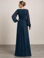 A-line/Princess Chiffon V-neck Long Sleeves Floor-Length Mother of the Bride Dress