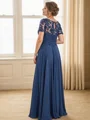 A-line Scoop Short Sleeves Appliques Lace Floor-Length Chiffon Mother of the Bride Dress