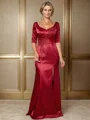 Sheath V-neck 1/2 Sleeves Appliques Lace Floor-Length Silk Like Satin Mother of the Bride Dress