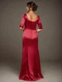 Sheath V-neck 1/2 Sleeves Appliques Lace Floor-Length Silk Like Satin Mother of the Bride Dress