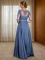 A-line Scoop 1/2 Sleeves Appliques Lace Floor-Length Satin Chiffon Mother of the Bride Dress