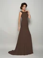 Trumpet/Mermaid Scoop Sweep Train Chiffon Mother of the Bride Dresses With Beading