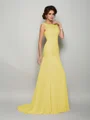 Trumpet/Mermaid Scoop Sweep Train Chiffon Mother of the Bride Dresses With Beading