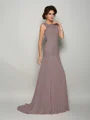 Trumpet/Mermaid Scoop Sweep Train Chiffon Mother of the Bride Dresses With Beading