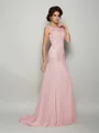 Trumpet/Mermaid Scoop Sweep Train Chiffon Mother of the Bride Dresses With Beading