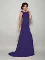 Trumpet/Mermaid Scoop Sweep Train Chiffon Mother of the Bride Dresses With Beading