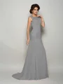 Trumpet/Mermaid Scoop Sweep Train Chiffon Mother of the Bride Dresses With Beading
