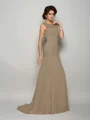 Trumpet/Mermaid Scoop Sweep Train Chiffon Mother of the Bride Dresses With Beading