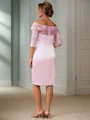 Sheath Off-the-Shoulder 3/4 Sleeves Appliques Lace Knee-Length Satin Mother of the Bride Dress