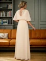 A-line V-neck 1/2 Sleeves Pleated Floor-Length Chiffon Mother of the Bride Dress