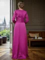 A-line V-neck 3/4 Sleeves Pleated Floor-Length Satin Chiffon Mother of the Bride Dress