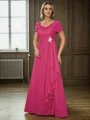 A-line Scoop Short Sleeves Appliques Lace Floor-Length Chiffon Mother of the Bride Dress