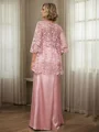 Sheath Scoop 3/4 Sleeves Appliques Lace Floor-Length Silk Like Satin Mother of the Bride Dress