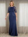 Sheath Scoop 1/2 Sleeves Appliques Lace Floor-Length Jersey Mother of the Bride Dress