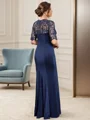 Sheath Scoop 1/2 Sleeves Appliques Lace Floor-Length Jersey Mother of the Bride Dress