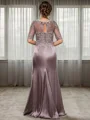 Sheath Scoop 1/2 Sleeves Appliques Lace Floor-Length Silk Like Satin Mother of the Bride Dress