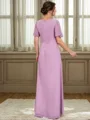 A-line Scoop Short Sleeves Appliques Lace Floor-Length Chiffon Mother of the Bride Dress
