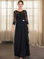 A-line Scoop 3/4 Sleeves Appliques Lace Floor-Length Chiffon Mother of the Bride Dress