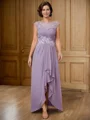 A-line Scoop Appliques Lace Asymmetrical Chiffon Mother of the Bride Dress