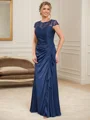 Sheath Scoop Short Sleeves Appliques Lace Floor-Length Satin Chiffon Mother of the Bride Dress