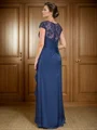 Sheath Scoop Short Sleeves Appliques Lace Floor-Length Satin Chiffon Mother of the Bride Dress