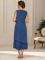 A-line Scoop Pleated Tea-Length Chiffon Mother of the Bride Dress
