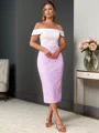 Sheath Off-the-Shoulder Appliques Lace Tea-Length Satin Mother of the Bride Dress