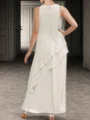A-Line Scoop Sleeveless Ruffles Ankle-Length Chiffon Mother of the Bride Dress