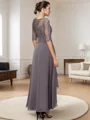 A-Line Bateau 1/2 Sleeves Applique Asymmetrical Chiffon Mother of the Bride Dress