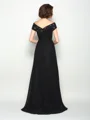 A-Line/Princess Off-the-Shoulder Sweep Train Chiffon Mother of the Bride Dresses With Appliques Lace